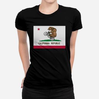 Funny California Flag Style Bear Wheelie T-shirt Ladies Tee - Seseable
