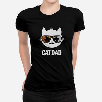 Funny Cat Dad Hipster Father Kitty Lover Humor Ladies Tee - Seseable
