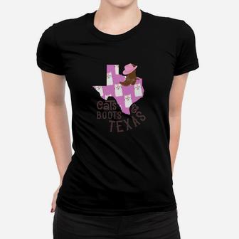 Funny Cats Boots Texas Country Girl Cowgirl Novelty Shirt Ladies Tee - Seseable