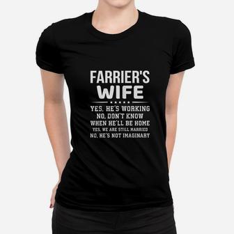 Funny Farrier Wife Family Gift Yes He Is Working Ladies Tee - Seseable