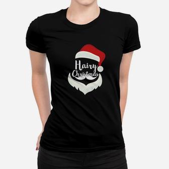 Funny Hairy Christmas Merry Holiday Beard Dad Gift Ladies Tee - Seseable