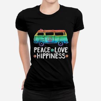 Funny Peace Love Hippiness Peace Van Hippie Bus Rainbow Ladies Tee - Seseable