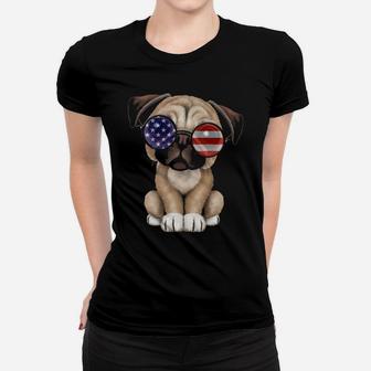 Funny Pug Dog Independence Ladies Tee - Seseable