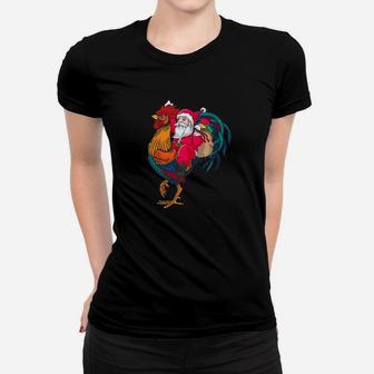 Funny Santa Riding Chicken Chicken Lover Xmas Gift Ladies Tee - Seseable