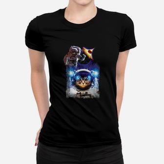 Funny Space Cat Astronaut Galaxy Ladies Tee - Seseable