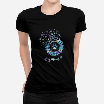 Funny Sunflower And Paw Dog Mom Dog Lovers Gift Ladies Tee - Seseable