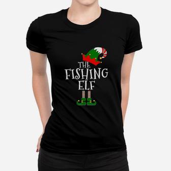 Funny The Fishing Elf Matching Family Group Gift Christmas Ladies Tee - Seseable