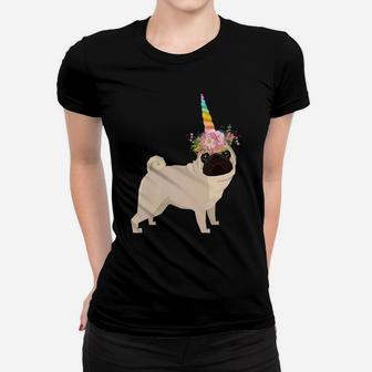 Funny Unicorn Pug Bulldog Puppy Dog Gift Ladies Tee - Seseable
