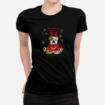 Funny Yoga Christmas Dog Shirt English Bulldog Lover Shirt Ladies Tee - Seseable