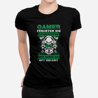 Gamer-Apokalypse Frauen Tshirt, Schwarzes mit Spruch & Totenkopf-Design - Seseable