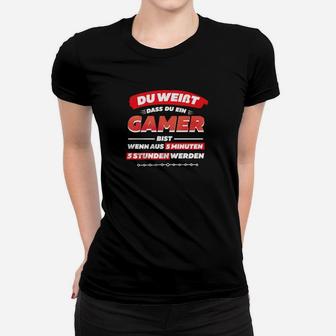 Gamer Frauen Tshirt Lustiger Spruch, 5 Minuten werden zu 5 Stunden - Schwarz - Seseable