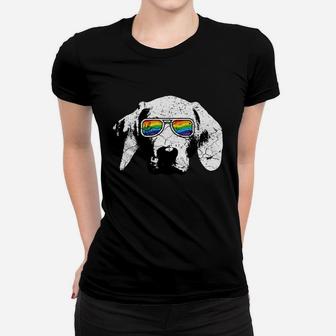 Gay Lgbt Pride Dog With Weimaraner Flag Sunglasses 2020 Ladies Tee - Seseable