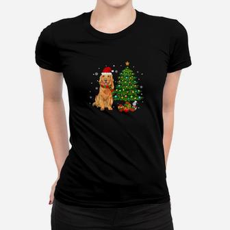 Golden Retriever Christmas Tree Dog Lover Shirt Gif Ladies Tee - Seseable