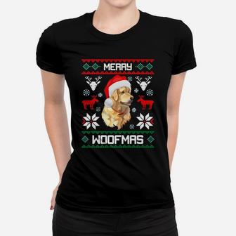 Golden Retriever Dog Merry Woofmas Christmas Ladies Tee - Seseable