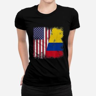 Half Colombian Flag Vintage Colomobia Usa Gift Ladies Tee - Seseable