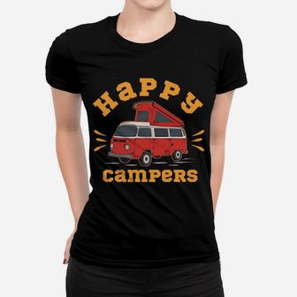 Happy Campers Red Van Camping Friend Gift Idea Women T-shirt - Seseable
