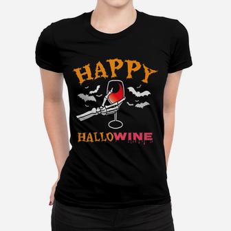 Happy Hallowine Halloween Hallow Wine Lover Costume Ladies Tee - Seseable