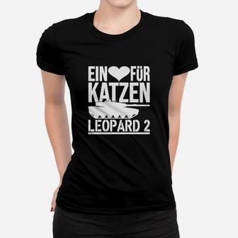 Herren Frauen Tshirt Ein Herz für Katzen Leopard 2, Katzenfreunde Tee - Schwarz - Seseable