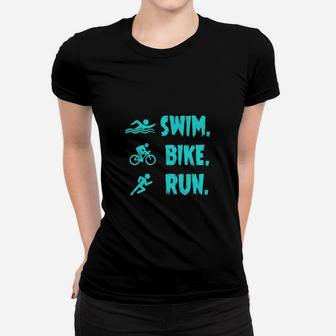 Herren Triathlon Frauen Tshirt Swim. Bike. Run. Motivation, Schwarz - Seseable