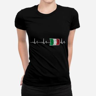 Herzfrequenz Frauen Tshirt mit Italienischer Flagge, Schwarzes Design - Seseable