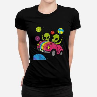 Hippie Alien Space Roadtrip Car Peace Area51 Halloween Gift Ladies Tee - Seseable