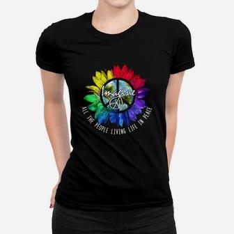 Hippie Sunflower Imagine All The People Living Life In Peace Women T-shirt - Seseable