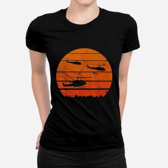 Huey Jungle Sunrise Retro Helicopter Vintage Military Ladies Tee - Seseable