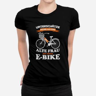 Humorvolles E-Bike Frauen Tshirt Alte Frau Power, Lustiges Radfahrer Frauen Tshirt - Seseable