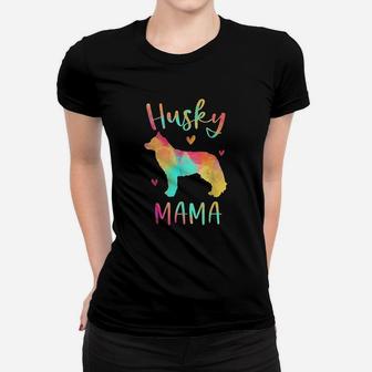 Husky Mama Colorful Siberian Husky Gifts Dog Mom Ladies Tee - Seseable