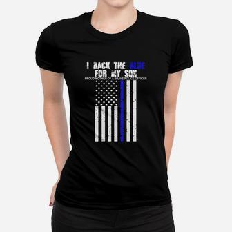 I Back The Blue For My Son Thin Line Mom Ladies Tee - Seseable