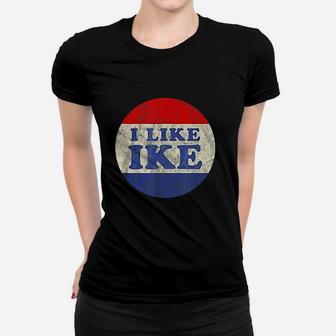 I Like Ike Political Button Vintage Distressed Ladies Tee - Seseable