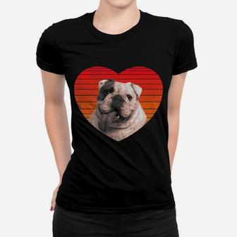 I Love English Bulldog Funny Heart Valentine Gift Ladies Tee - Seseable