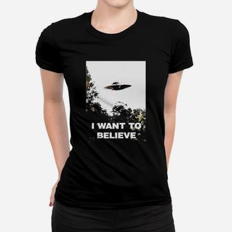 I Want To Believe Alien Ufo Shirt Ladies Tee - Seseable