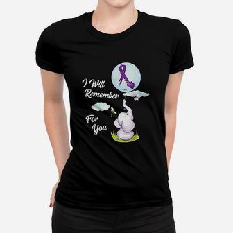 I Will Remember For You Alzheimers Awareness Elephant Ribbon Ladies Tee - Seseable