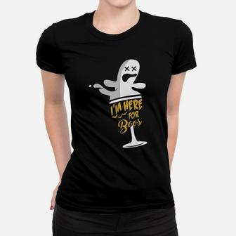 Im Just Here For The Boos Funny Ghost In A Wine Glass Ladies Tee - Seseable