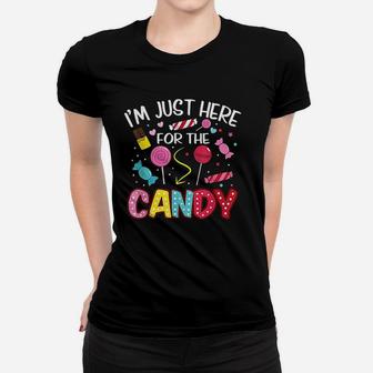 Im Just Here For The Candy Funny Halloween Food Ladies Tee - Seseable