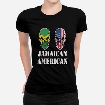 Jamaican American Flag Skulls - Mens Premium T-shirt Ladies Tee - Seseable