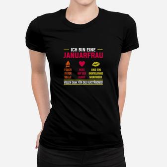 Januarfrau Geburtstag Frauen Tshirt, Herz & Mut Spruch - Seseable