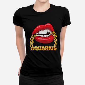Juicy Lips Gold Chain Aquarius Zodiac Sign Ladies Tee - Seseable