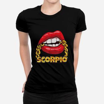Juicy Lips Gold Chain Scorpio Zodiac Sign Ladies Tee - Seseable