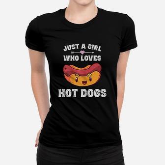 Just A Girl Who Loves Hot Dogs Funny Hot Dog Gift Ladies Tee - Seseable