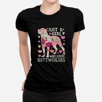Just A Girl Who Loves Rottweilers Dog Silhouette Flower Gift Ladies Tee - Seseable