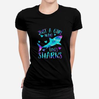 Just A Girl Who Loves Sharks Galaxy Shark Lover Girls Gifts Ladies Tee - Seseable