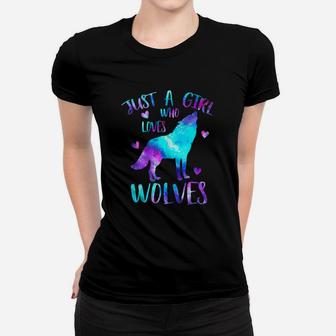 Just A Girl Who Loves Wolves Galaxy Space Women T-shirt - Seseable