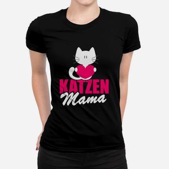 Katzen Mama Frauen Tshirt für Damen mit Herz & Kätzchen Motiv - Seseable