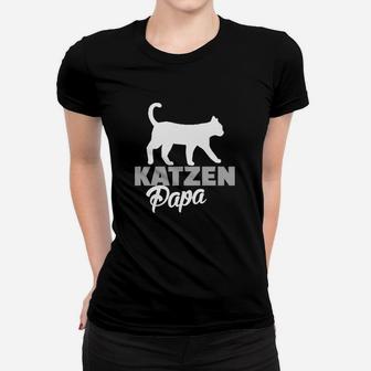 Katzen Papa Schwarzes Frauen Tshirt mit Silhouette-Design, Tee für Katzenliebhaber - Seseable