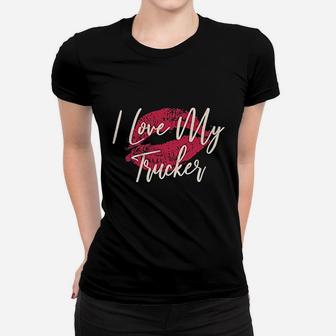 Kiss Lips I Love My Trucker Wife Girlfriend Women T-shirt - Seseable
