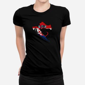 Kroatien Flagge Herz Schwarz Frauen Tshirt, Patriotisches Design Motiv - Seseable