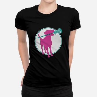Lacrosse Dog With Girl Sticks Ladies Tee - Seseable