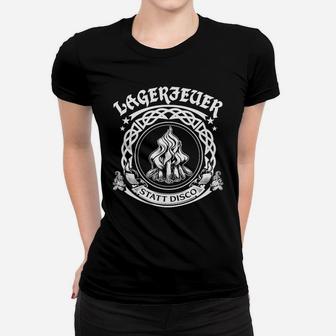 Lagerfeuer statt Disco Frauen Tshirt, Schwarzes Camping Tee - Seseable